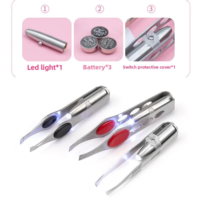 1pcs Hot Sales Portable Stainless Steel Button Cell Smart Design Eyebrow Hair Remove Tweezer with LED Light Makeup Tool CB DROPSHIPPING