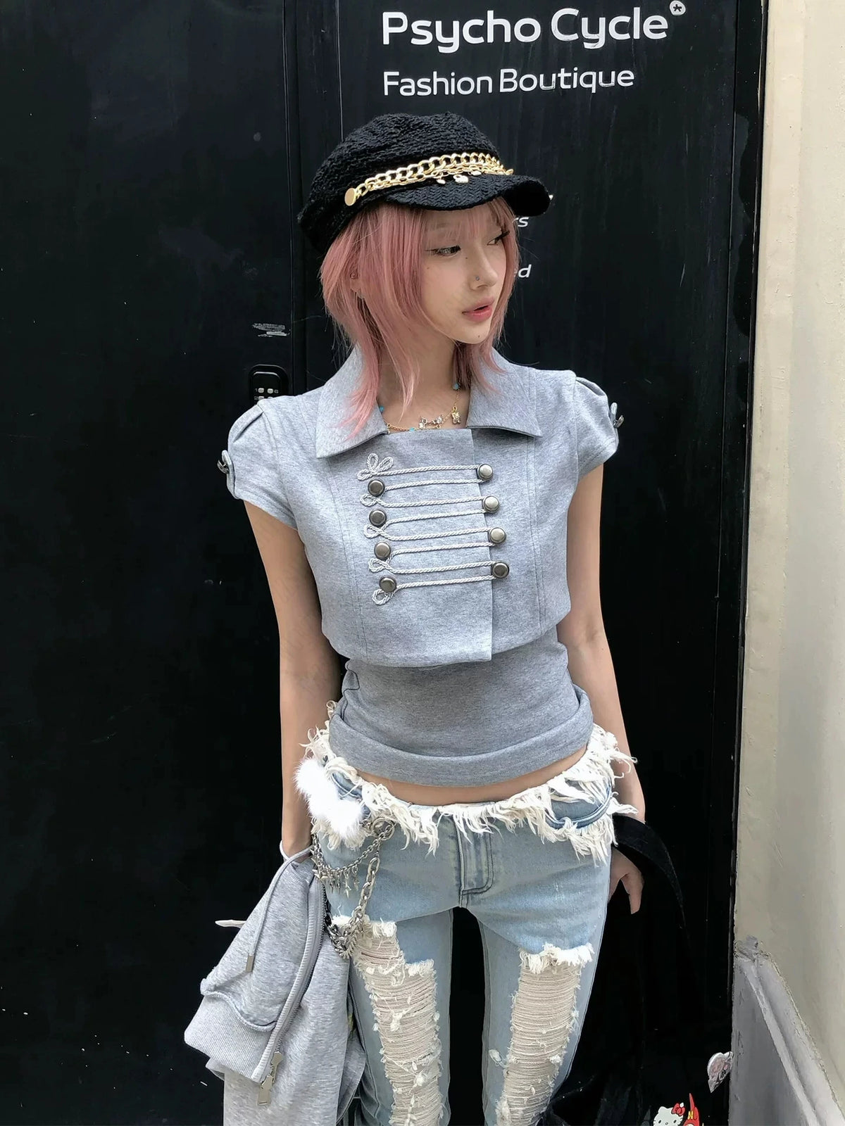 Fashionable American retro Y2K 2026 new Napoleon style short-sleeved lapel shirt t-shirt short-sleeved summer new women's item