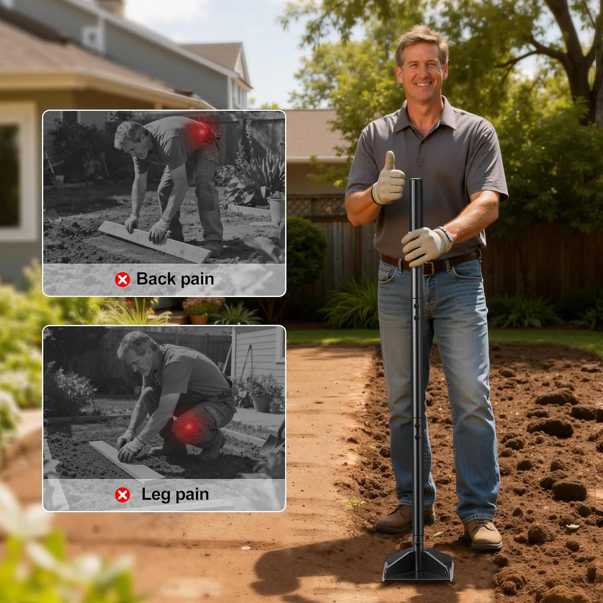 Garden Steel Earth Tamper, Removable Ground Compactor, Practical Soil Leveling & Tamping Tool