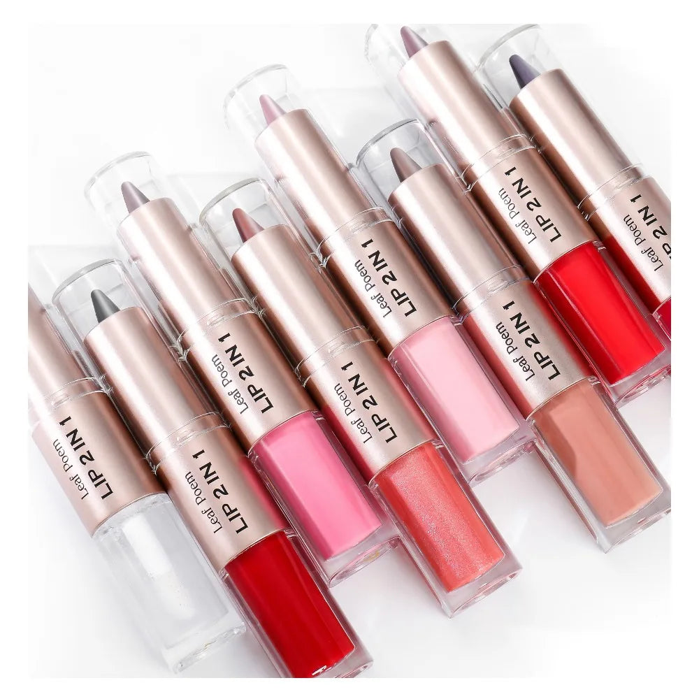 Black Brown Tapered Lip Liner Contour Pencil Double Head Mirror Plumping Lip Glaze Crystal Lip Gloss Sexy Red Lips Tint Makeup CB DROPSHIPPING