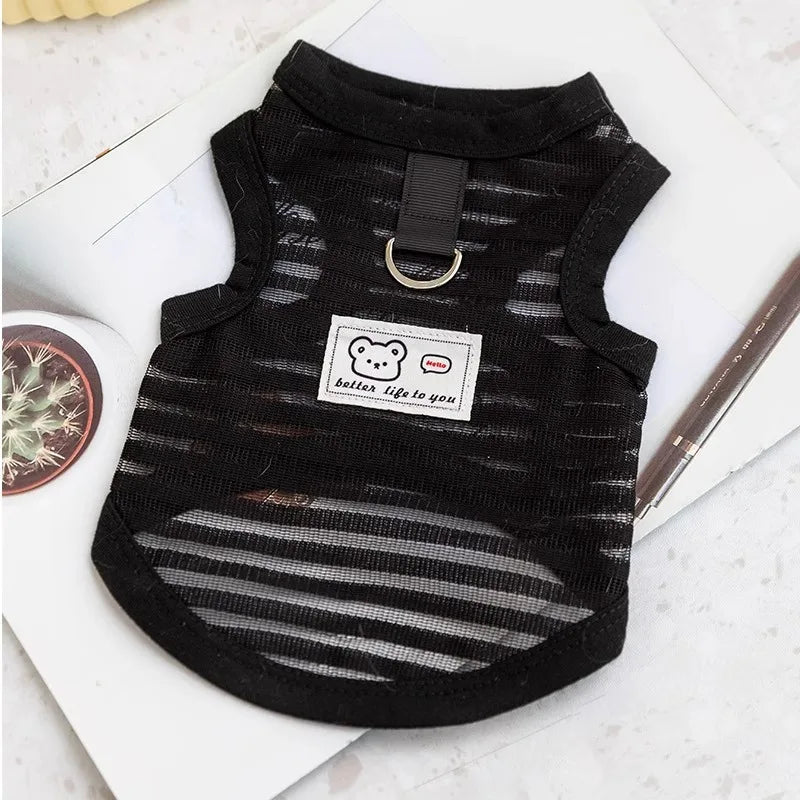Thin Dog Summer Clothes Mesh Dog Cooling Vest Pet T Shirt Dog Sun Protective Clothing with D-Ring Chihuahua Kitten Puppy Costume