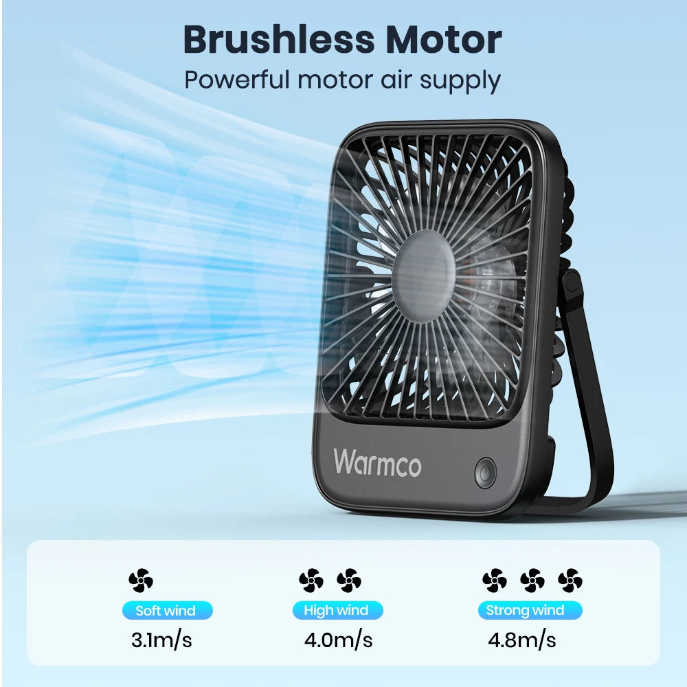 Warmco Mini USB Desk Fan Portable USB-C Fan 3-Speed Adjustable Quiet Small Personal Cooling Fan 180° Rotation for Home Travel