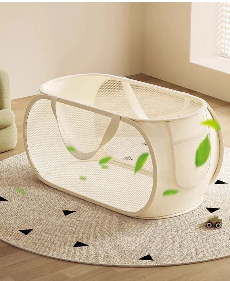 Foldable Mesh Toy Storage Basket, Large Breathable Mesh Laundry Hamper with Handles, Vertical & Horizontal Dual Styles Kids Toy CB DROPSHIPPING