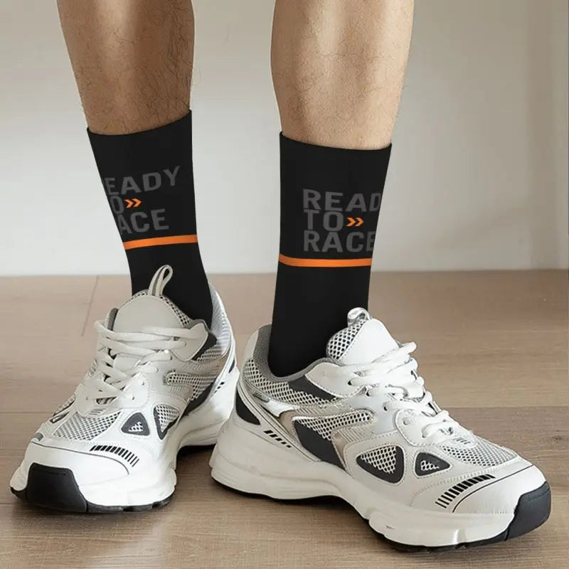 Custom Ready To Race Logo Crew Socks Unisex Cool 3D Print Racing Sport Motorcycle Rider Dress Socks