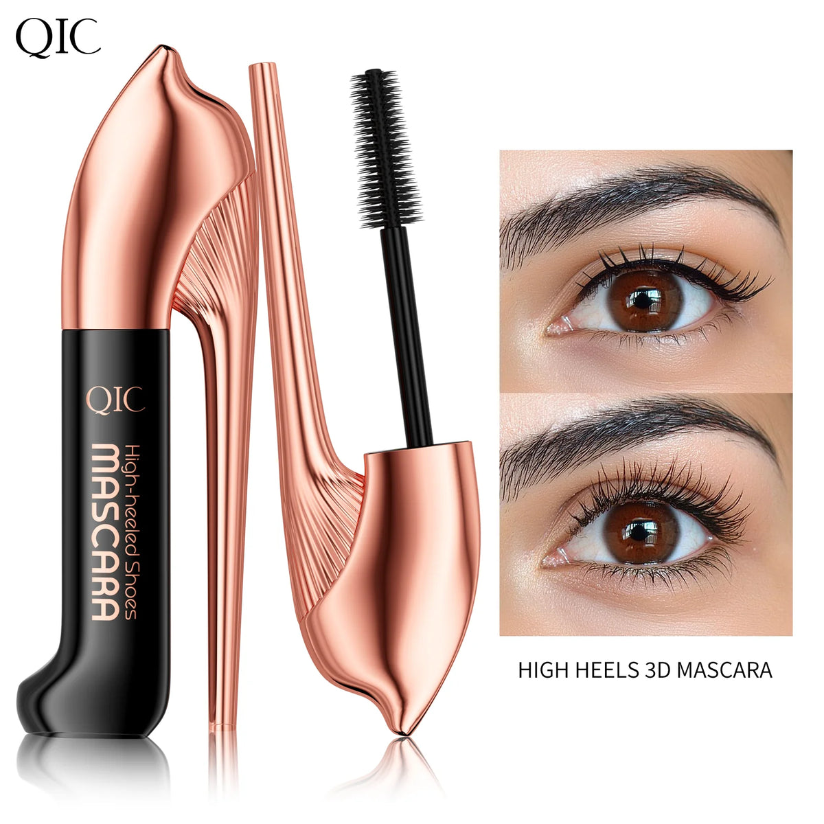 QIC High-heeled Shoes Mascara 3D Fiber Mascara, Long Black Volumizing Eyelash Extension, Waterproof Eye Makeup Tool CB DROPSHIPPING