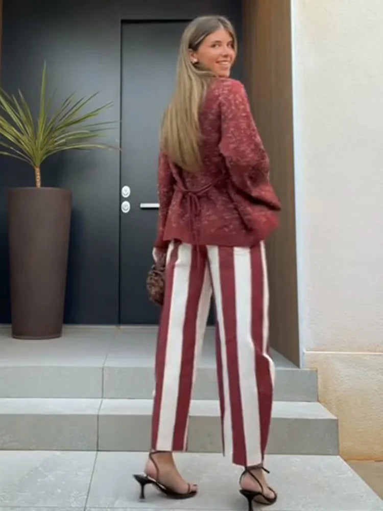 Street Striped Jeans Women's High-Waist Pockets Wide-Leg Trouser 2026 Spring Summer Retro Multicolor Vertical Stripe Denim Pant