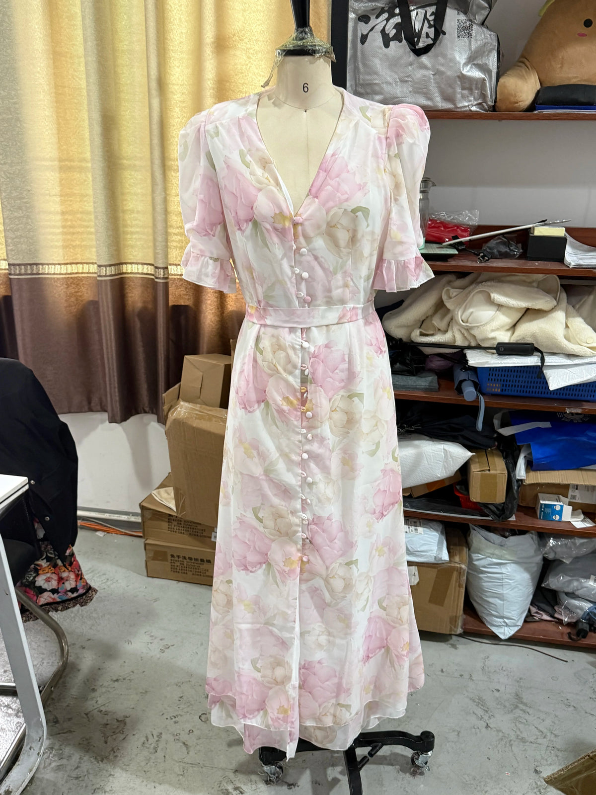 V Neck High Split Half Sleeve Slim Long Dress Print Waist Cinching Ruffle Hem Maxi Robes 2026 Women Party Vacation Vestidos