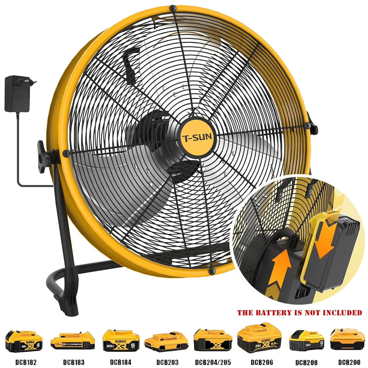 12/16 inch Floor Fan for Dewalt Battery Portable Fan Metal Industrial Stepless Speed Fan for Jobsite Garage Camping Emergency