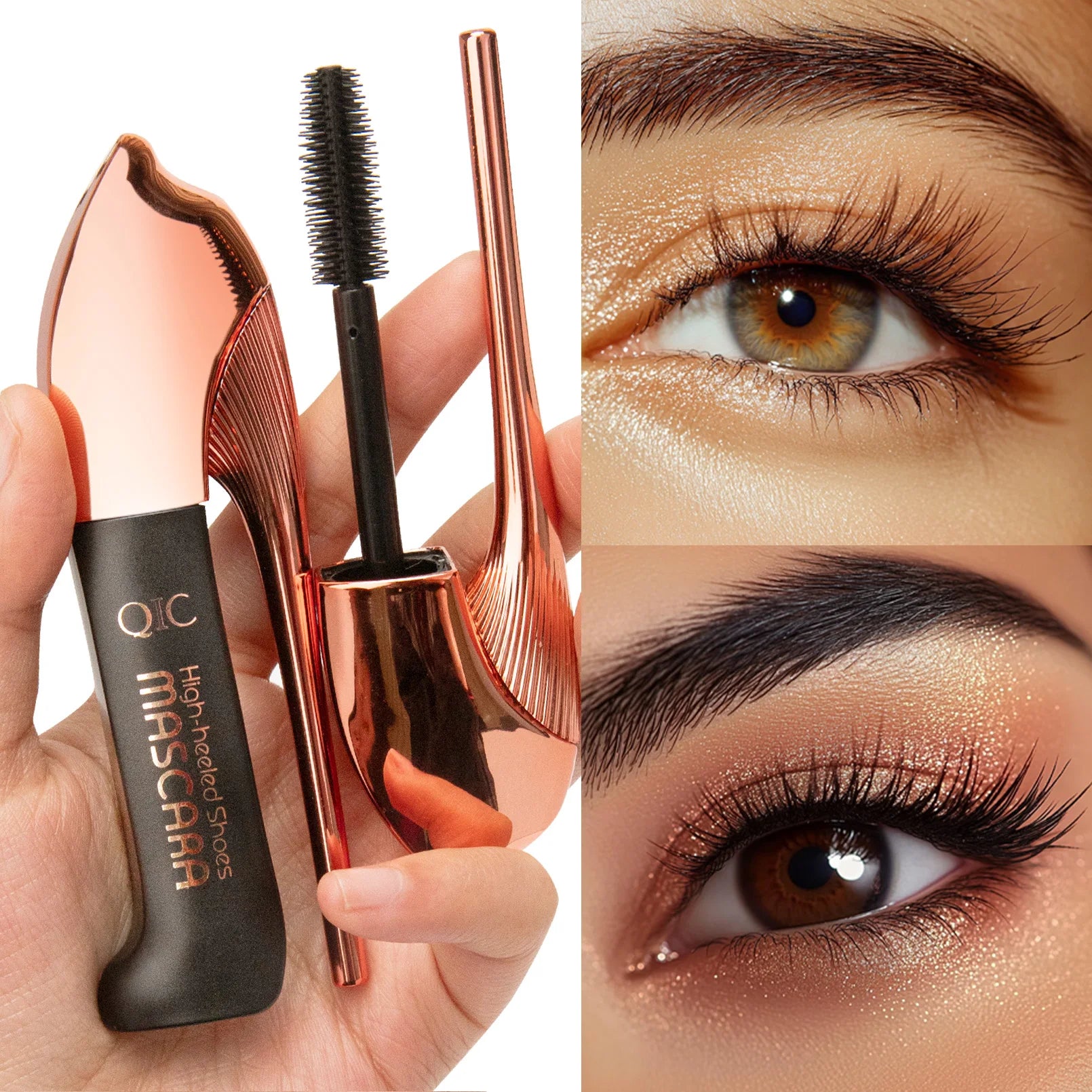 QIC High-heeled Shoes Mascara 3D Fiber Mascara, Long Black Volumizing Eyelash Extension, Waterproof Eye Makeup Tool CB DROPSHIPPING