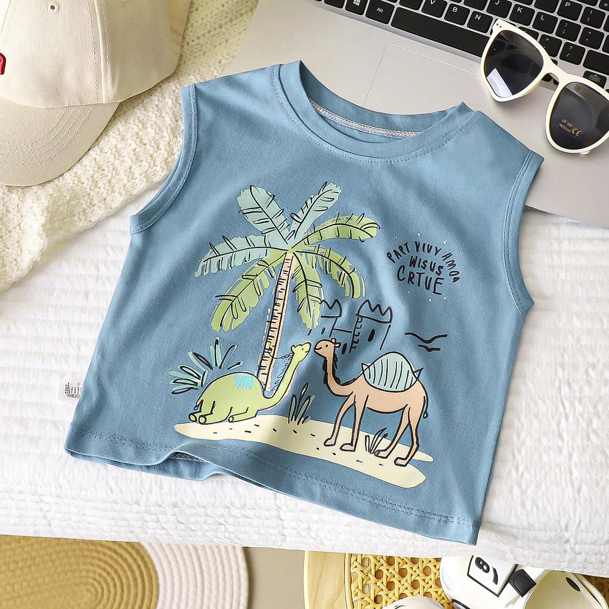 Kids Cartoon Tank Sleeveless Top Children Breathable Cotton T-shirt Vest Summer New Fashion Clothing CB DROPSHIPPING
