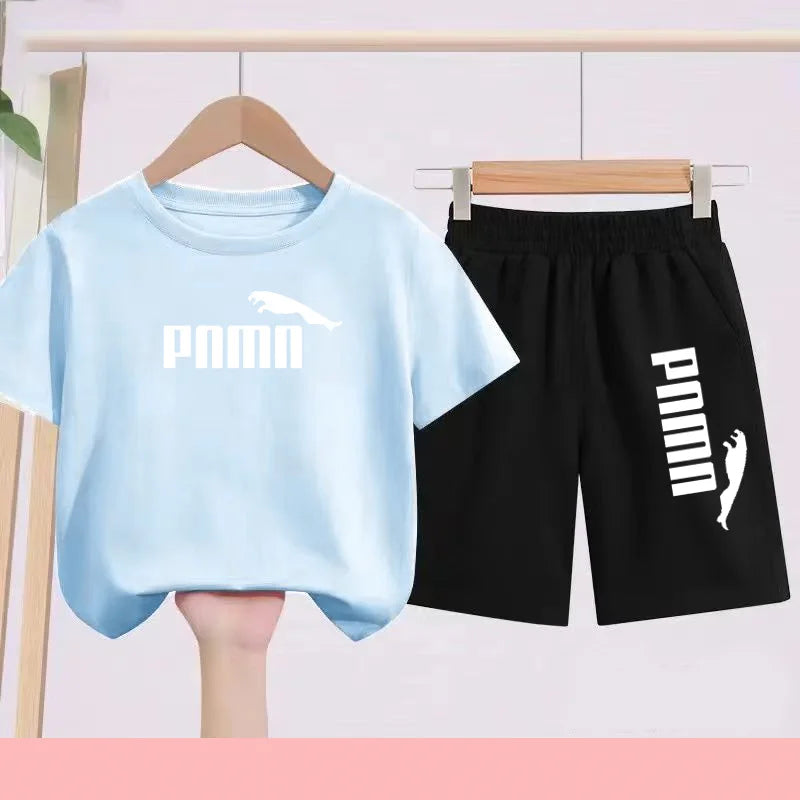 Summer 2 Piece Set 3-12 Age Children T-Shirt Letters Casual Short Sleeve+Shorts Boy Girl Comfortable Breathable Sportswear CB DROPSHIPPING