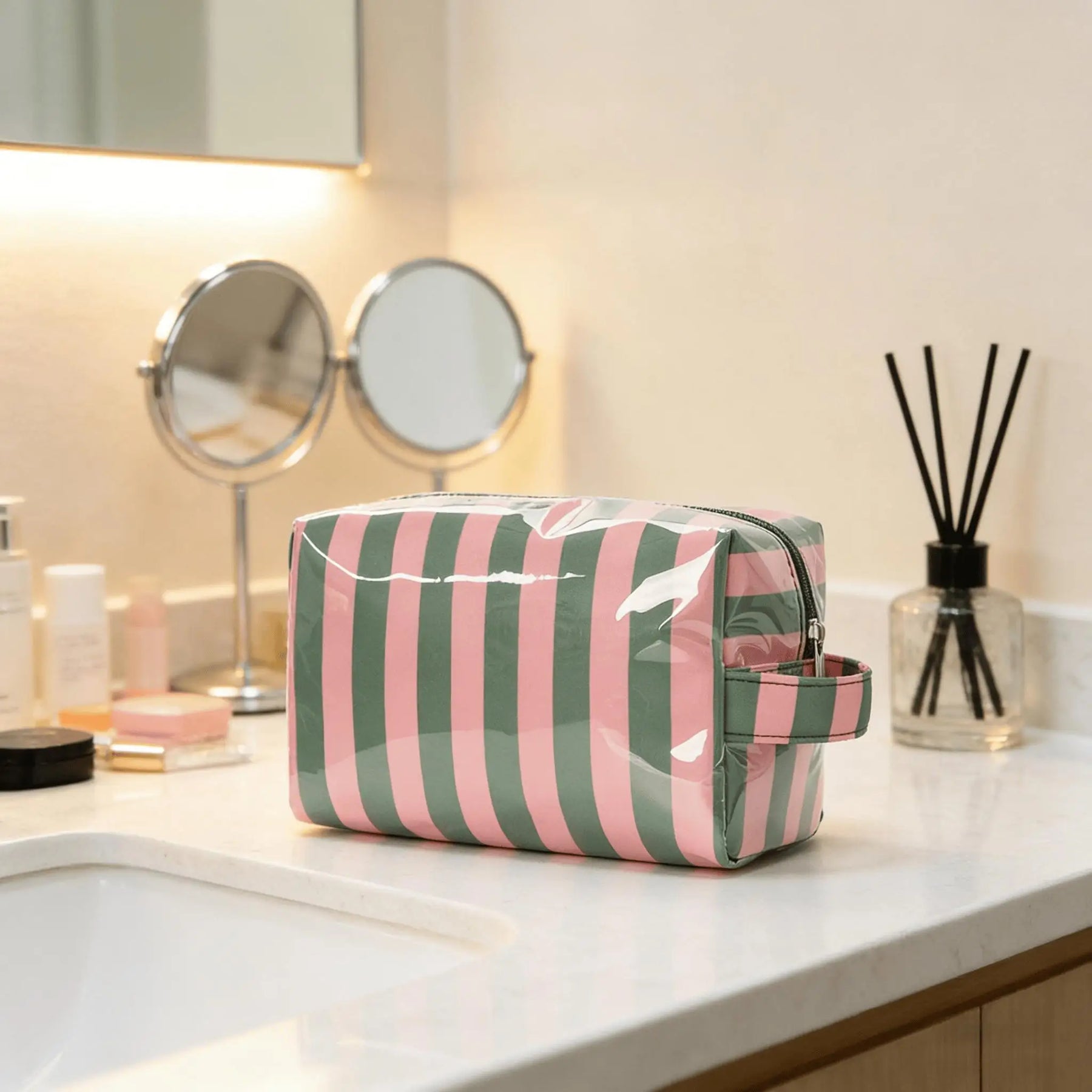 Striped Toiletry Bag Women's Travel Cosmetic Storage Bag Portable Casual Makeup Organizer for Business Trip CB DROPSHIPPING