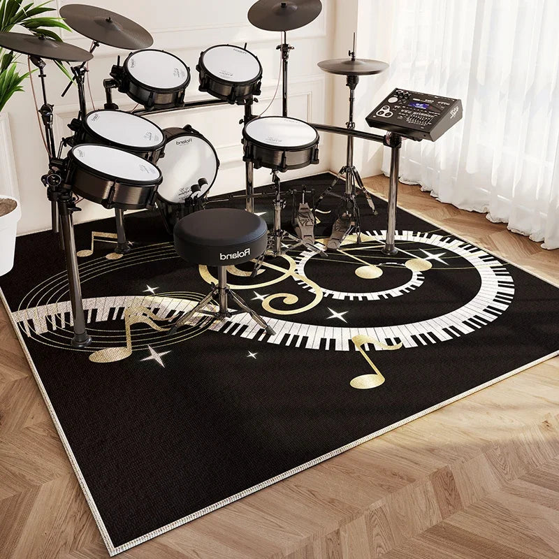 Modern Living Room Rug Home Decor Fashion Luxury Drum Abstract Music Symbol Black White Plaid Large Area Bedroom Decor Rugs