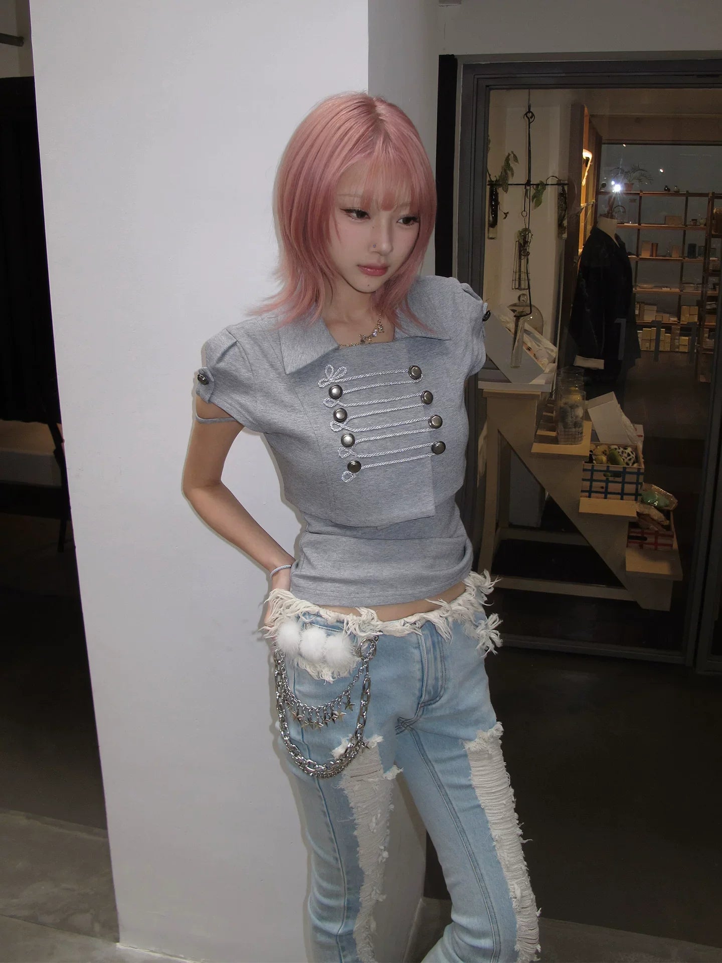 Fashionable American retro Y2K 2026 new Napoleon style short-sleeved lapel shirt t-shirt short-sleeved summer new women's item
