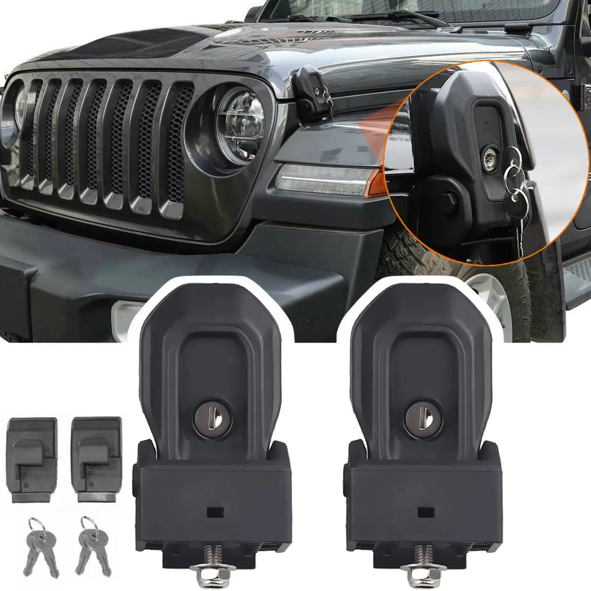 Hood Latches Anti-theft Lock Catch for Jeep Wrangler JL JLU 4XE Rubicon Sahara Sport Gladiator JT 2018-2025 Car Accessories CB DROPSHIPPING