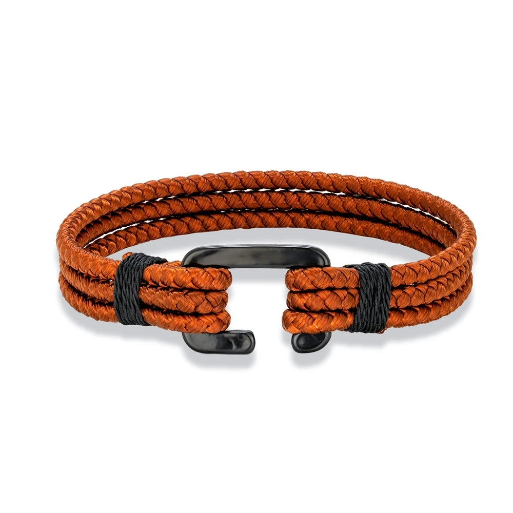 MKENDN C Clasp Bracelets Men Multilayer Keel Waterproof Rope Bracelet Women Black Stainless Steel Easy Sport Hook