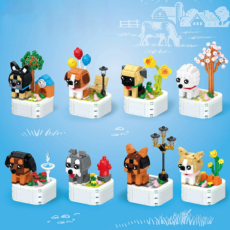 Pet Dog Series Potted Poodle Cute Dog Chihuahua Decoration Shepherd Dog Block Flower Puzzle Toy, Giftuzzle Toy, Gift for Friends CB DROPSHIPPING