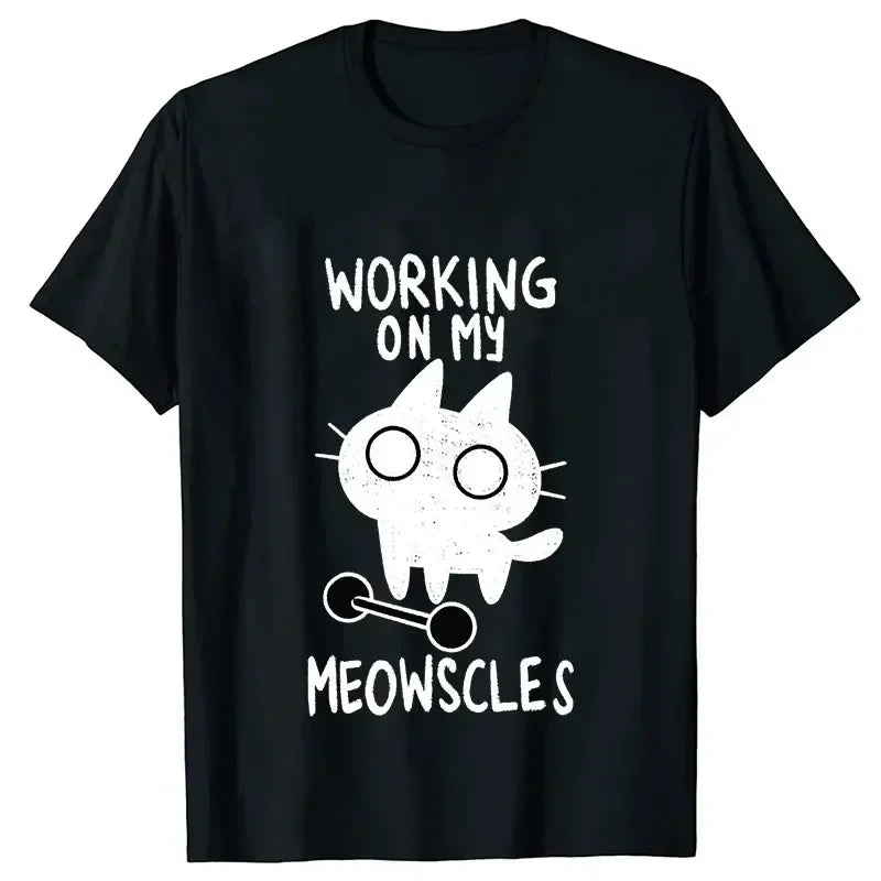 Fitness Cat Print T-shirts for Women Men Summer Casual Fashion Funny Streetwear Tops Loose Crew Neck Short Sleeve T-shirts CB DROPSHIPPING