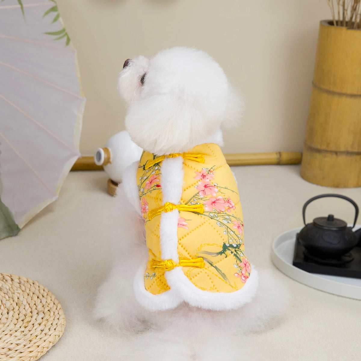 New Year Chinese Style Pet Dog Tang Suit  Warm Pet Vest Clothes Festival Small Dogs Winter Jacket Dog Costume Outfits CB DROPSHIPPING