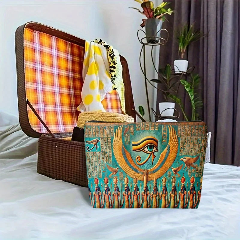 A Egyptian wall painting Eye of Horus makeup bag - cute multifunctional zipper pouch for women, jewelry storage bag CB DROPSHIPPING