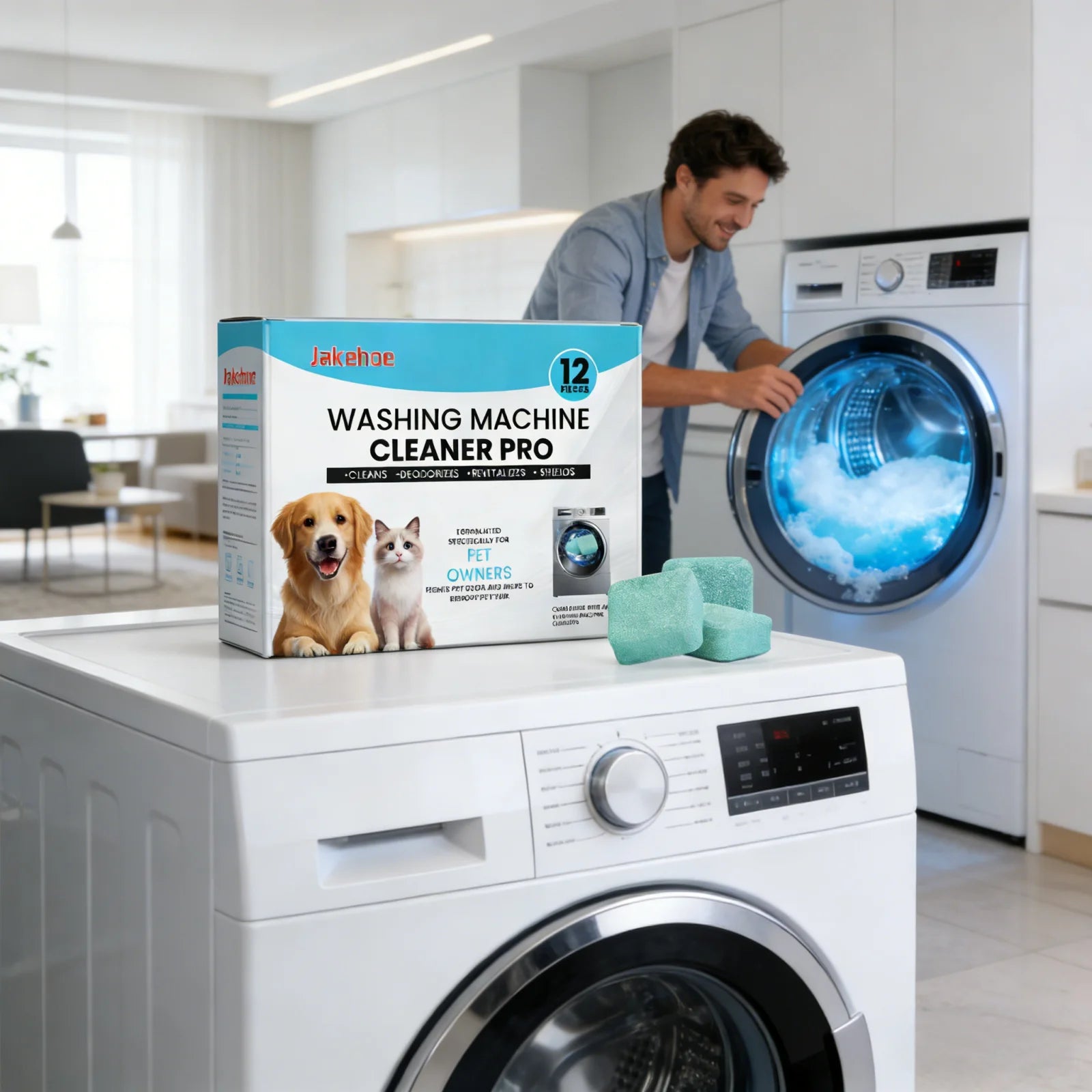 Jakehoe Washing Machine Cleaner for Pet Raising Family Deep Descaling Remove Stubborn Dirt Fresh Scent Internal Cleaning Tablets