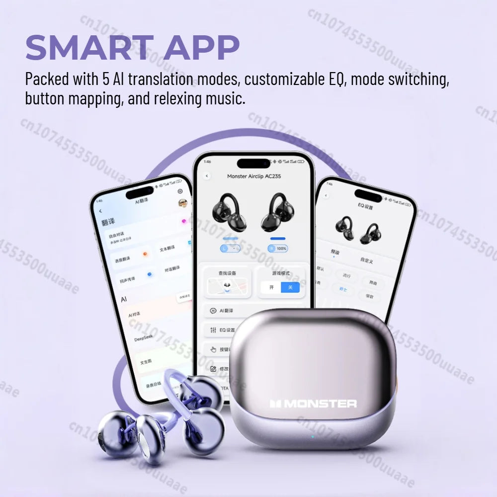 Monster AirClip AC235 AI Translator Ear Clip Earbuds HiFi Stereo Bluetooth 6.0 Headphone TWS Wireless Sport Earphone with APP CB DROPSHIPPING
