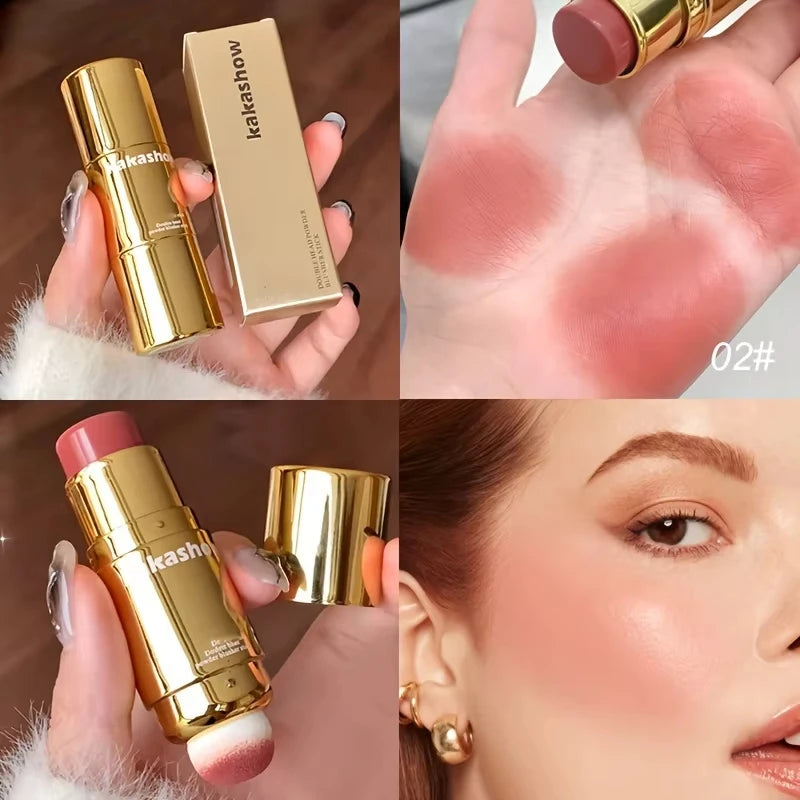 Double Head Powder Blusher Stick, Multi-use Cream Blush Stick with Sponge Tip, Long-lasting Natural Cheek Tint, Portable Makeup CB DROPSHIPPING