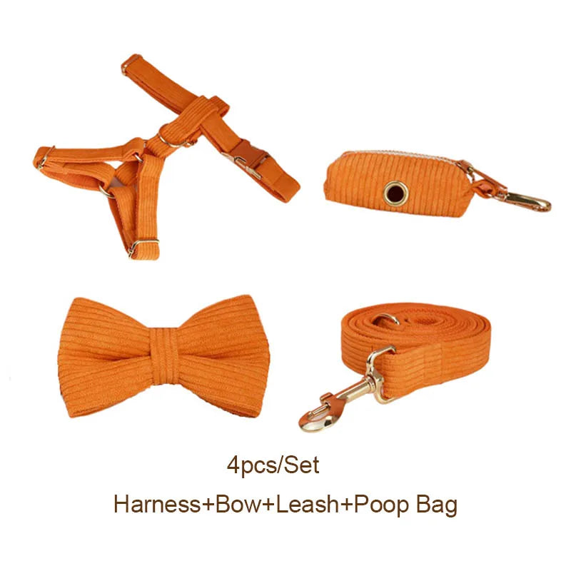 Orange Corduroy Dog Collar And Leash Set For Dogs Custom Engraved Nameplate Pet Supplies Dog Leash Corduroy11 CB DROPSHIPPING