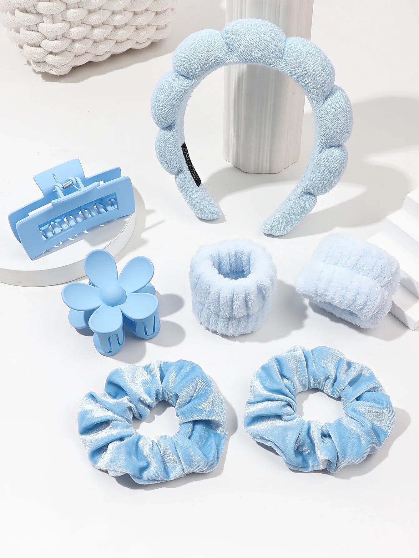 7Pcs Fashion Microfiber Washing Wristbands Scrunchies Puffy Headband Spa Bubble Headband for Washing Face Makeup Shower Skincare CB DROPSHIPPING
