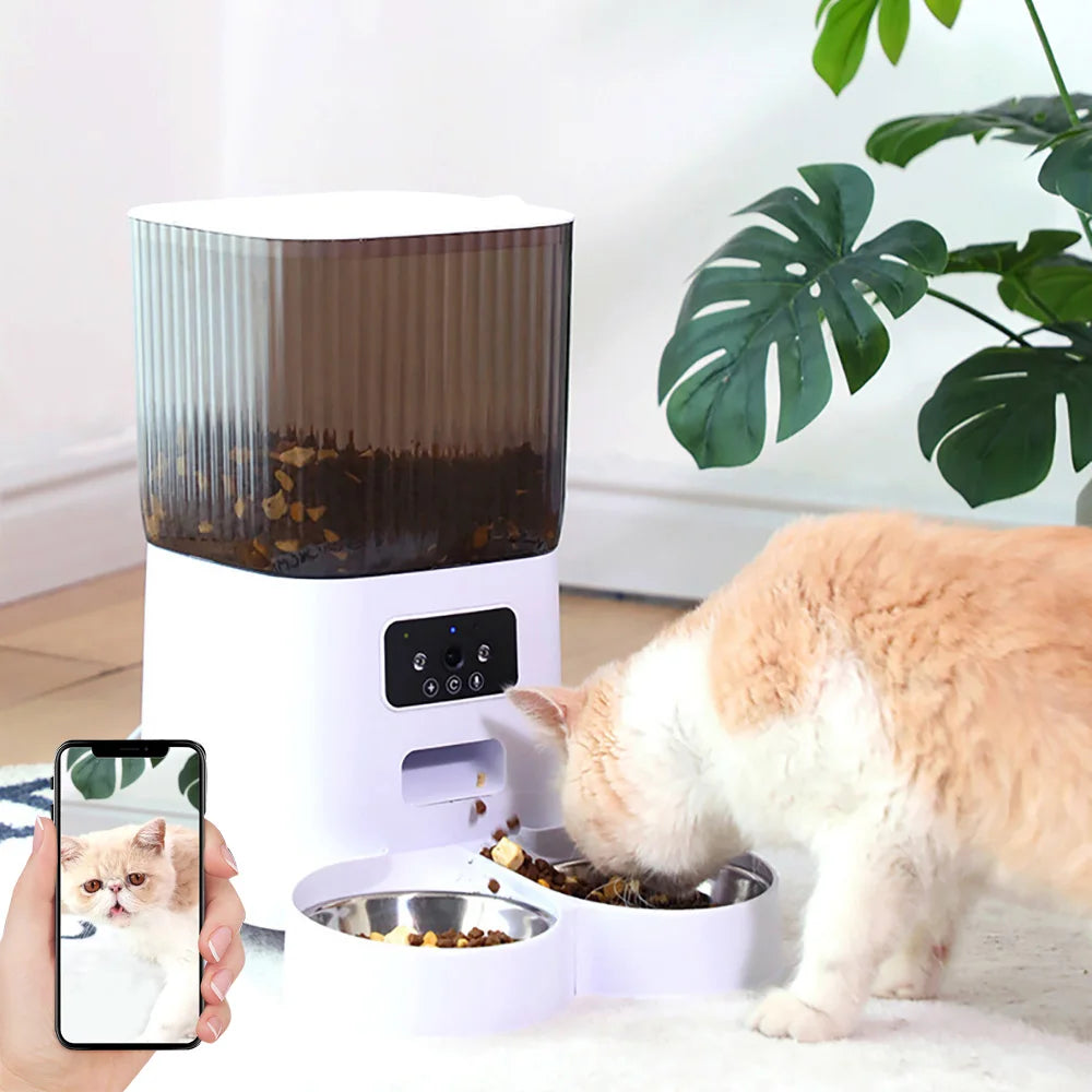 5L Double Bowls Smart Automatic Cat Feeder With Camera Cat Dry Food Video Dispenser Pet Smart Voice Recorder Auto Feeder For Dog CB DROPSHIPPING