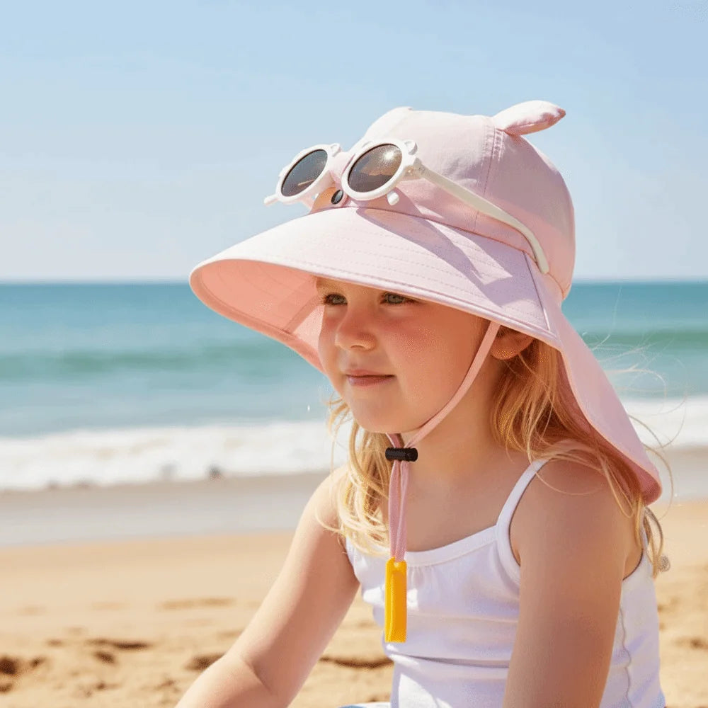 Big Brim Children's Sun Hat Sun Protection Extended Shawl Children Beach Cap Neck Cover Breathable Cartoon Fisherman Hat CB DROPSHIPPING
