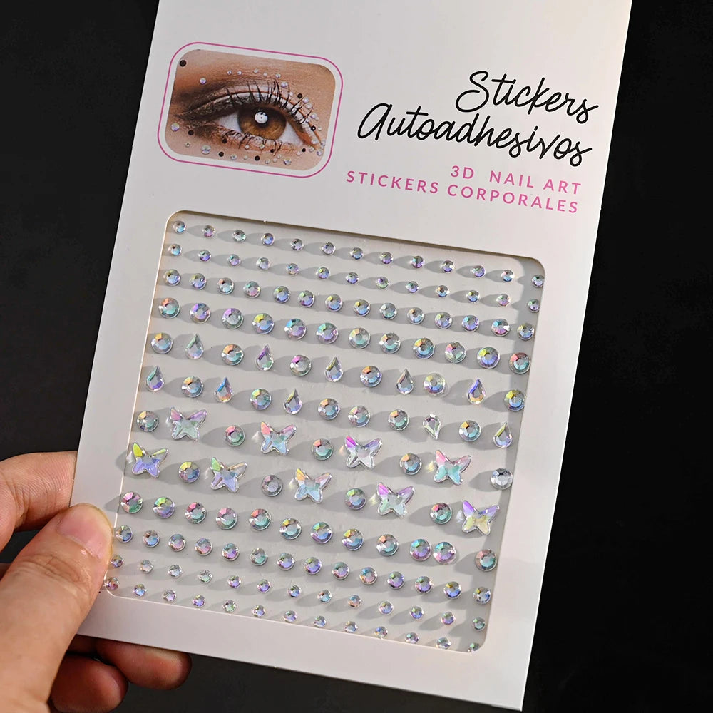 1pc 3D Y3K Silver Aurora Moon Star Face Gems Jewels Rhinestone Stickers Self Adhesive Crystal Makeup Diamonds Tattoos Decoration