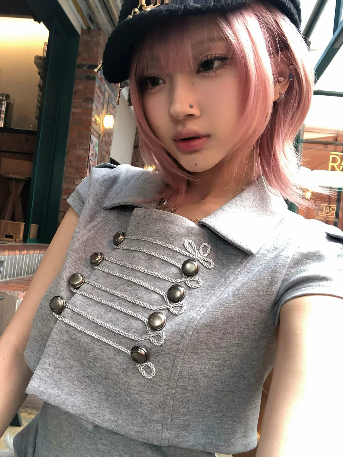 Fashionable American retro Y2K 2026 new Napoleon style short-sleeved lapel shirt t-shirt short-sleeved summer new women's item