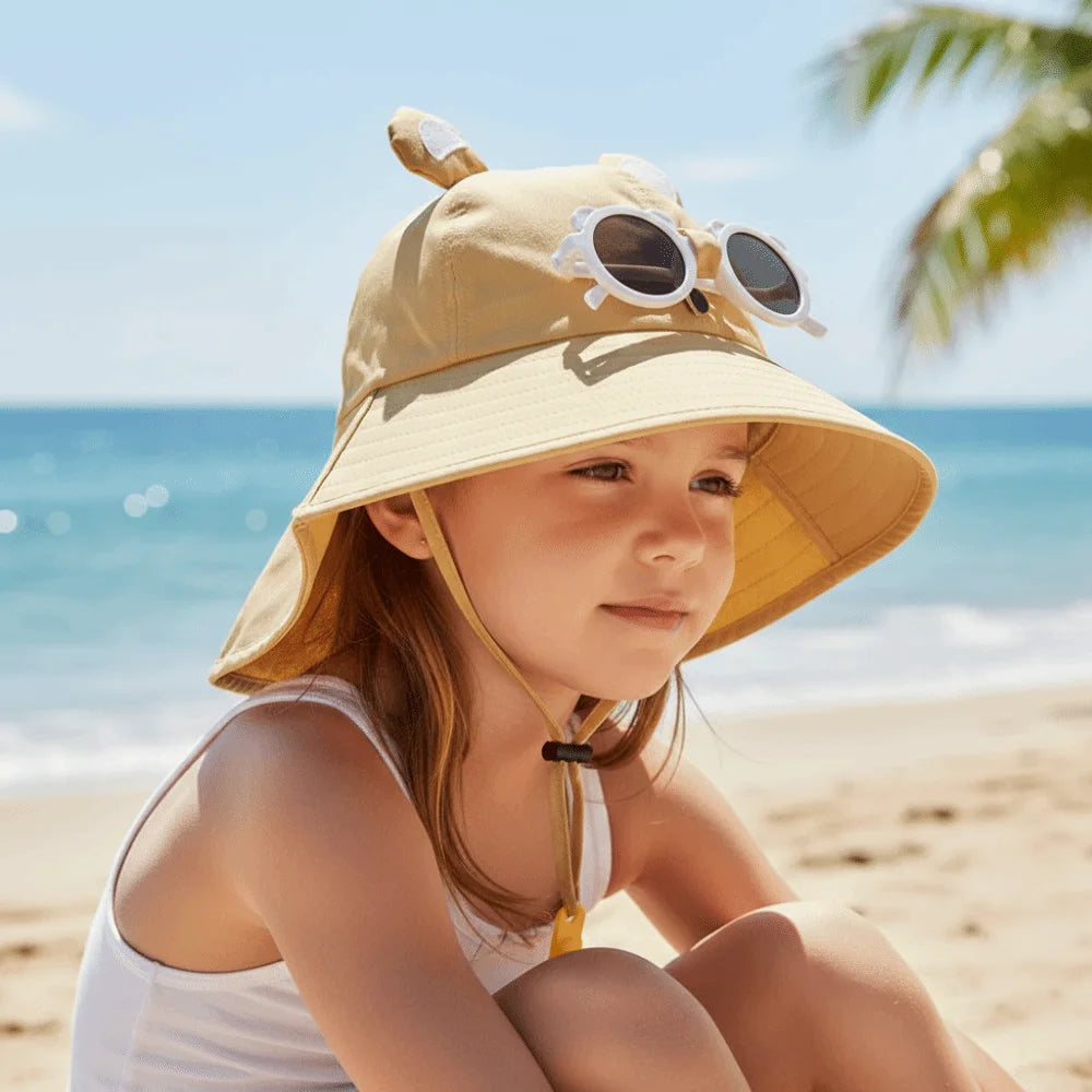 Big Brim Children's Sun Hat Sun Protection Extended Shawl Children Beach Cap Neck Cover Breathable Cartoon Fisherman Hat CB DROPSHIPPING