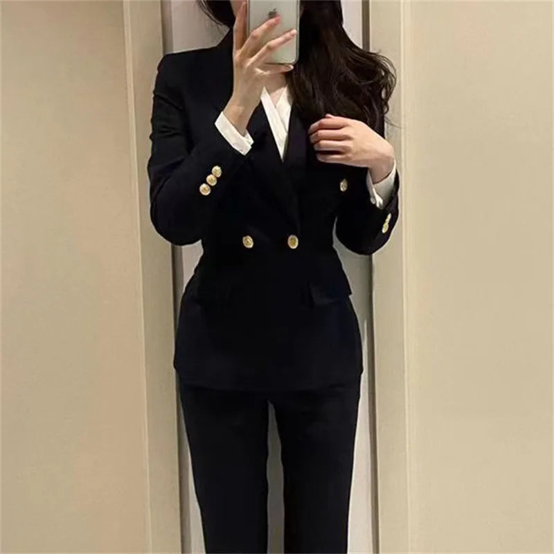 Professional Suit Set Women's Interview Formal Iron-Free Commuter Two-Piece Spring New Style Long Sleeve Long Pants