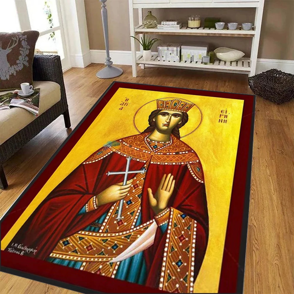 Large Living Room Bedroom Rug Orthodox Saint Icon Print Comfortable Feel Non Shedding Durable Floor Distinctive Elegant Home