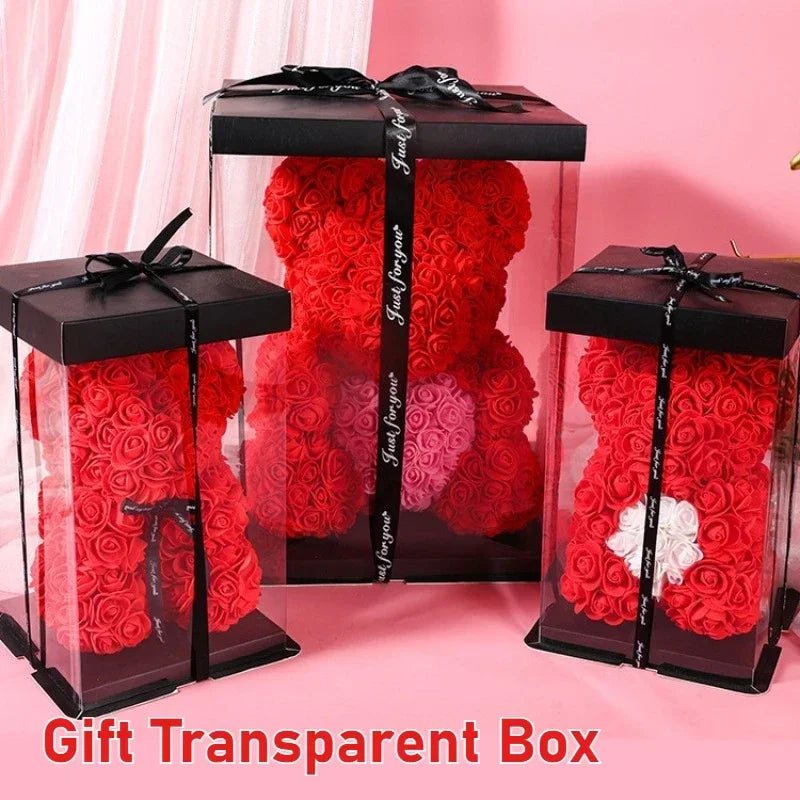 Artificial Rose Bear Flower Valentine's Day Gift Birthday Anniversary Gift with DIY Gift Box Packaging Wedding Decoration