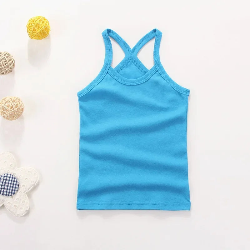 Summer Cotton Girls Vest Sleeveless Solid Color T-shirts Tees Kids Children Tops Baby Girl Casual Clothes Tshirt 2-12 Years CB DROPSHIPPING