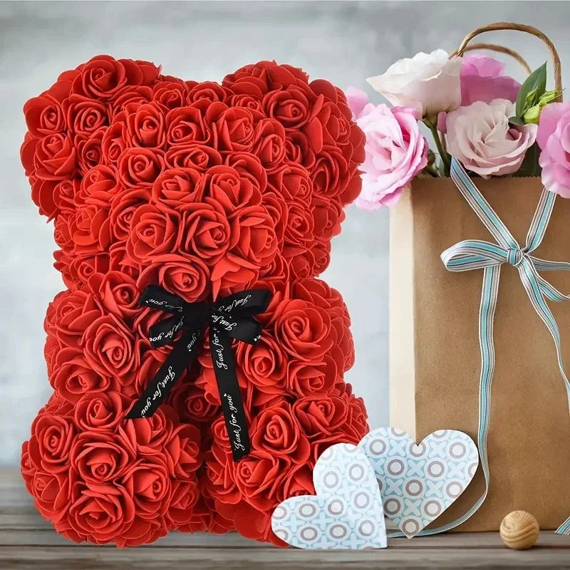 Fashion Artificial Rose Bear Gifts PE Eternal Rose Bear for Mom Mother's Day Birthday Valentine's Day Wedding Party Decoration