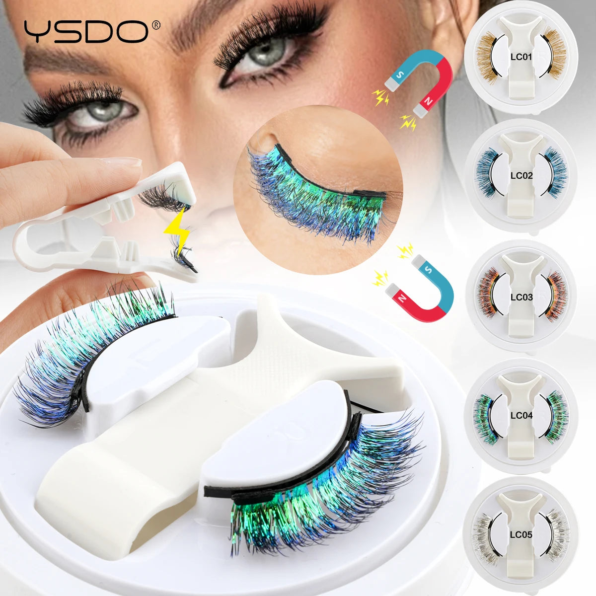 YSDO Colored Magnetic Eyelashes Natural Faux 3D Mink Lashes Reusable Makeup Party Cosplay Shiny Colorful Magnet False Lashes CB DROPSHIPPING
