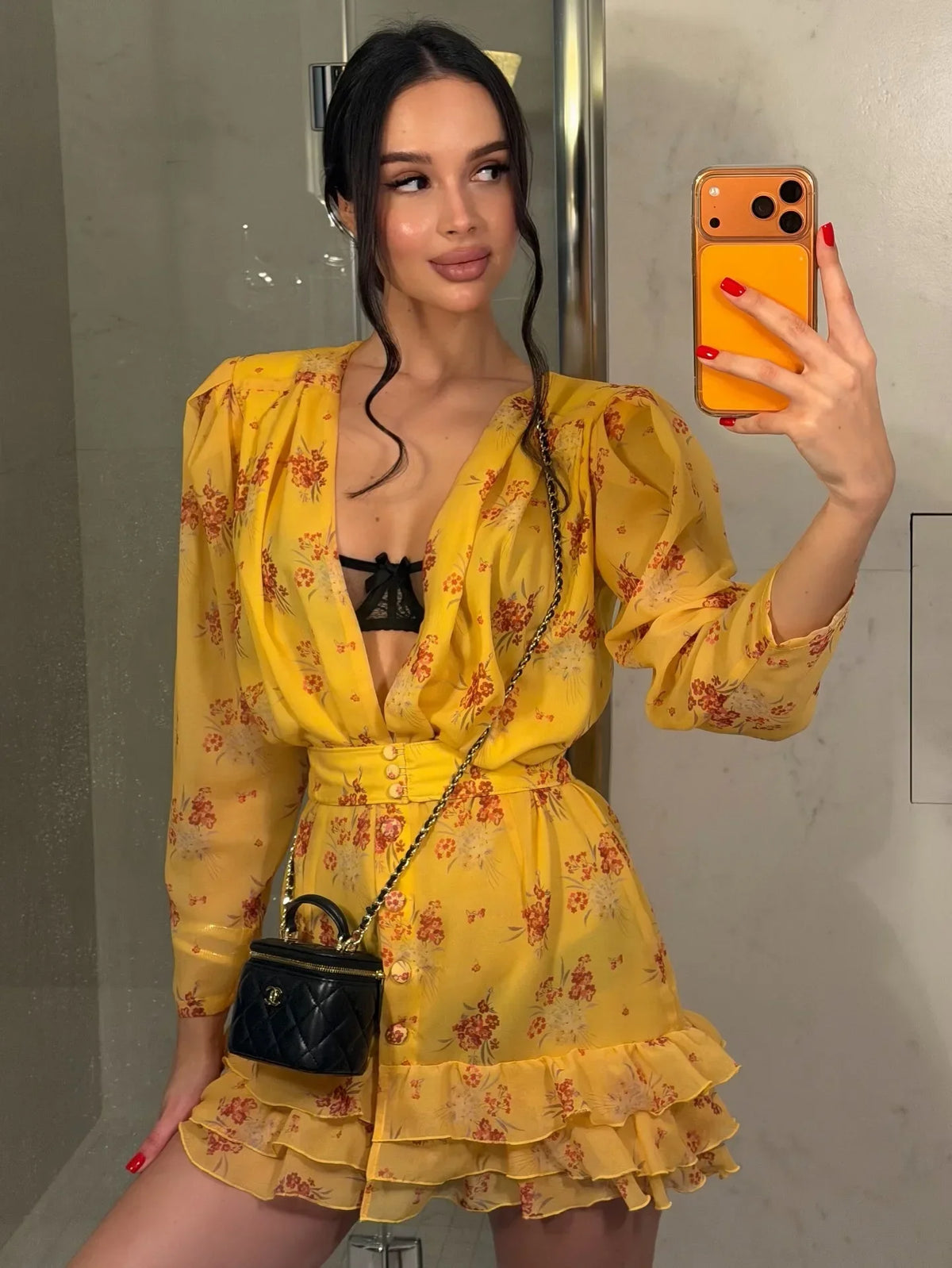Women Elegant Printed Short Dress Chic V-neck Short Sleeve A-line Bodycon Mini Dresses 2026 Lady New Summer Vacation Street Robe