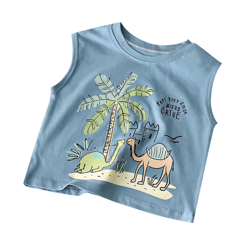 Kids Cartoon Tank Sleeveless Top Children Breathable Cotton T-shirt Vest Summer New Fashion Clothing CB DROPSHIPPING