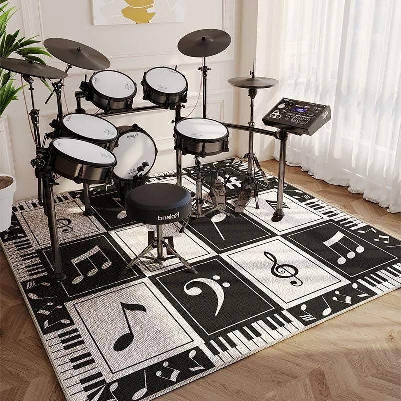 Modern Living Room Rug Home Decor Fashion Luxury Drum Abstract Music Symbol Black White Plaid Large Area Bedroom Decor Rugs