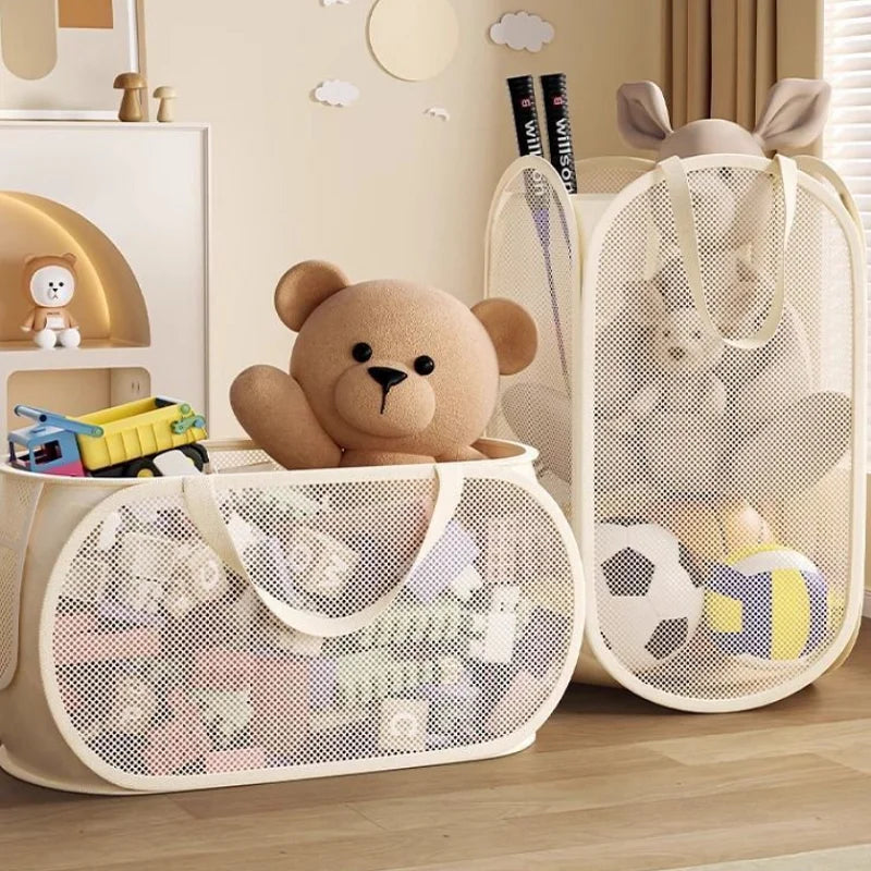Foldable Mesh Toy Storage Basket, Large Breathable Mesh Laundry Hamper with Handles, Vertical & Horizontal Dual Styles Kids Toy CB DROPSHIPPING
