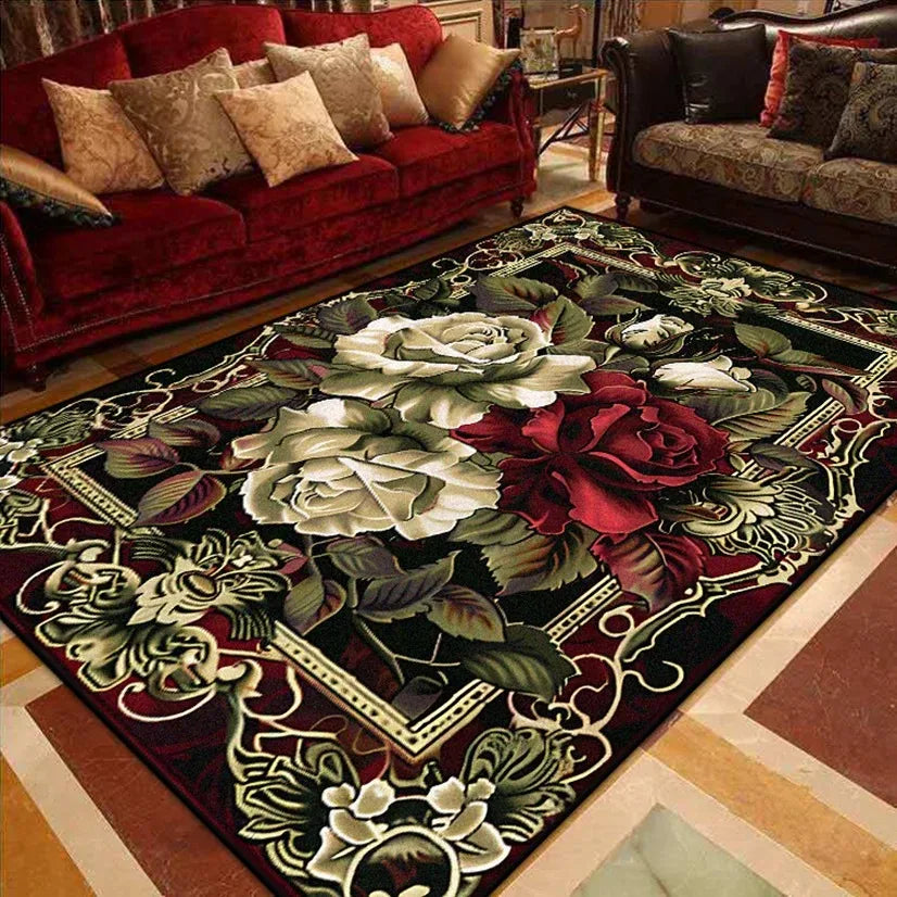 European Luxury Living Room Decoration Carpets Gorgeous Bedroom Sofa Side Large Area Rugs Cloakroom Non-slip Floor Mats Washable