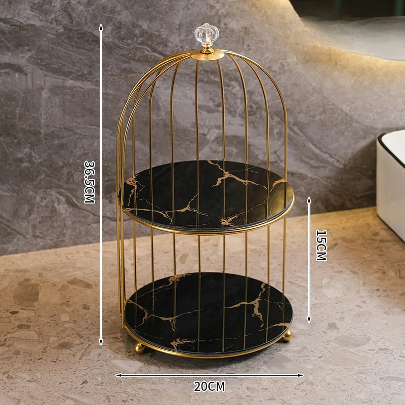 Creative Wrought Iron Cosmetics Lipstick Skincare Products Shelf Desktop Decoration Ornament Bathroom Kitchen Birdcage Shelf
