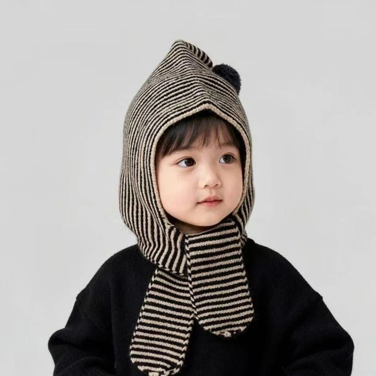Korean Striped Baby Balaclava Hat Winter Knitted Hood Scarf Ear Protection Warm Bomber Cap Kids Boy Girl Beanies CB DROPSHIPPING