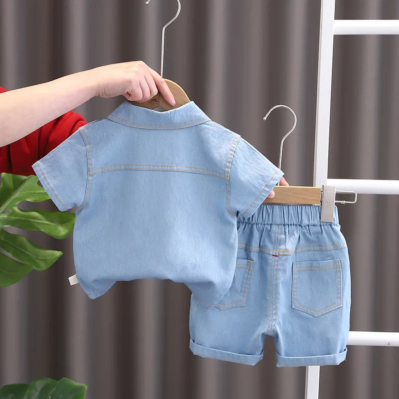 Summer Baby Boys Denim Clothes Suit Children Outfits Fashion Solid Shirt Shorts 2Pcs/Sets Toddler Casual Costume Kids Tracksuits CB DROPSHIPPING