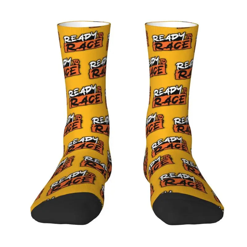Custom Ready To Race Logo Crew Socks Unisex Cool 3D Print Racing Sport Motorcycle Rider Dress Socks