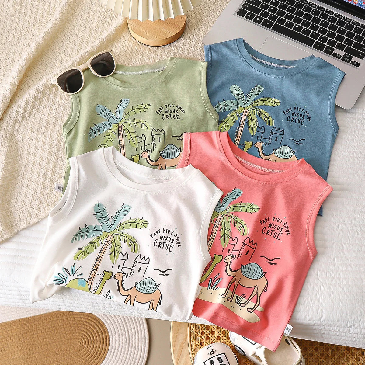 Kids Cartoon Tank Sleeveless Top Children Breathable Cotton T-shirt Vest Summer New Fashion Clothing CB DROPSHIPPING